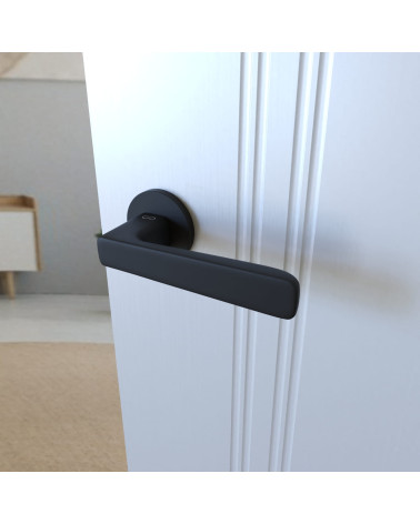 Black PARMA door handle designer hardware top angled view
