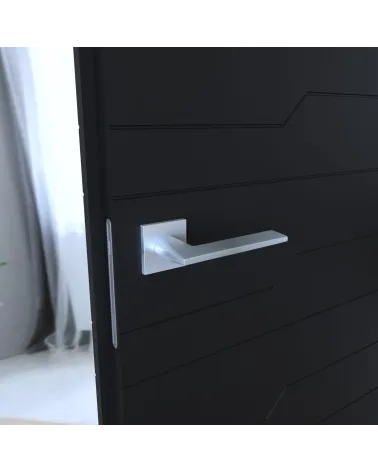 ARA satin chrome door handle design handle fitted on a partially open door