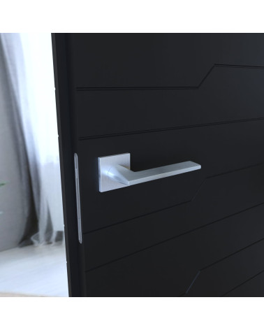 ARA satin chrome door handle design handle fitted on a partially open door