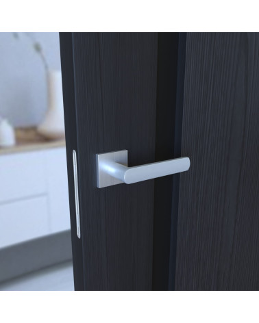 TORINO satin chrome design door handle hardware side view fitted on a door