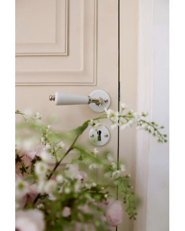 White porcelain nickel-plated barrel door handle Merigous