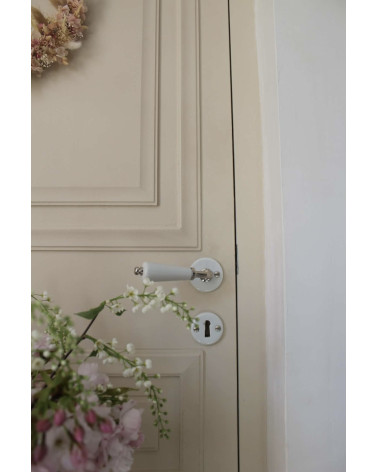 White porcelain nickel-plated barrel door handle Merigous