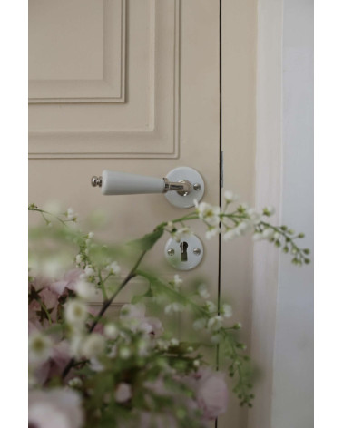 White porcelain nickel-plated barrel door handle Merigous