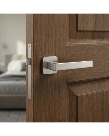 Satin nickel colour door handle TILIA rounded square