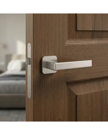 Satin nickel colour door handle TILIA rounded square