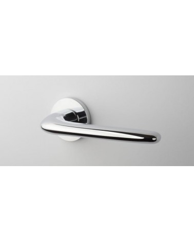 Polished chrome AZALIA door handle design front view mounted on a door