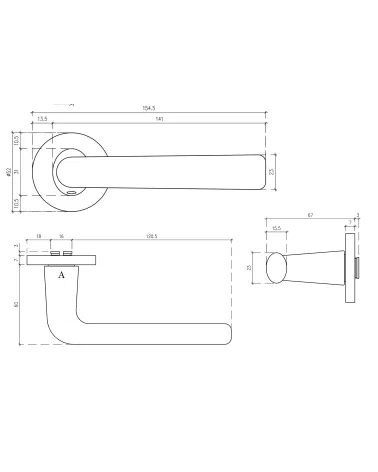 TULIPA door handle with dimensions