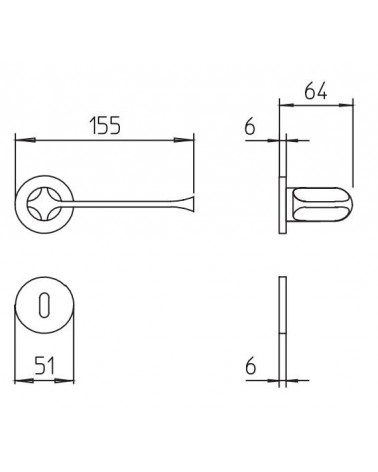 Mandelli MM80 door handle with dimensions
