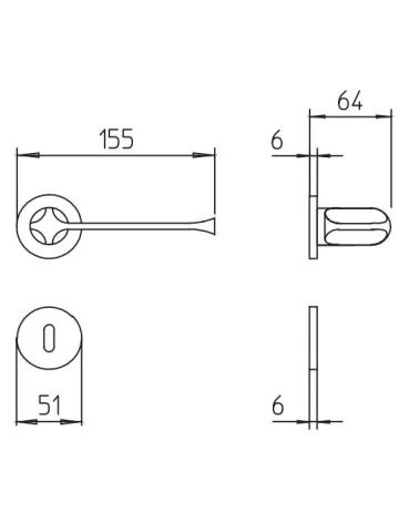 Mandelli MM80 door handle with dimensions