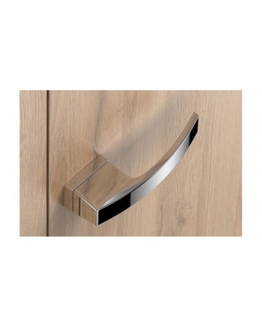 Polished chrome Arc design door handle top view mounted on a door