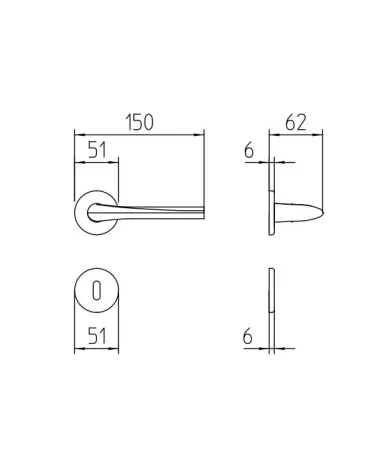 Mandelli Filo door handle with dimensions