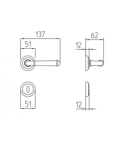 Mandelli Hartu door handle with dimensions