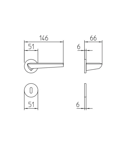 Mandelli Isi door handle with dimensions