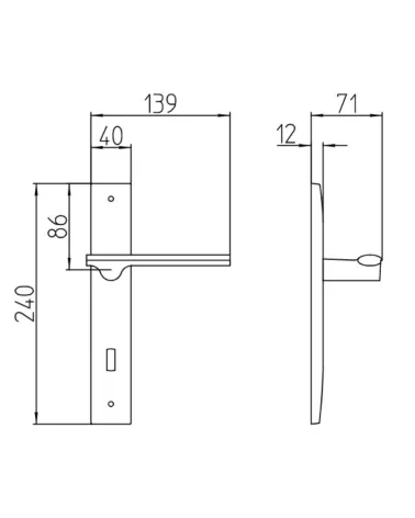 Mandelli Ara longitudinal door handle with dimensions