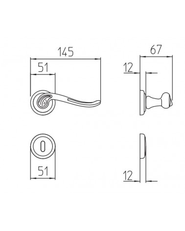 Mandelli Lord door handle with dimensions
