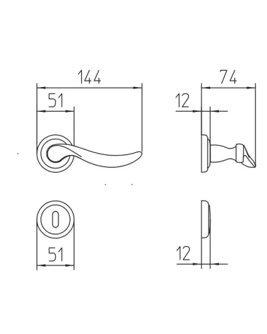 Mandelli Norma door handle with dimensions