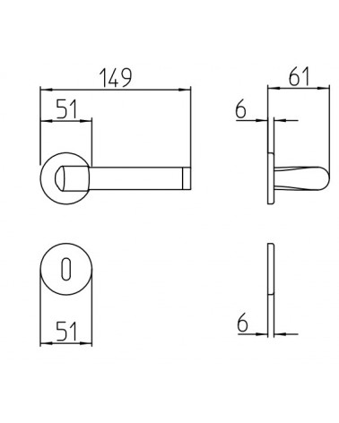 Mandelli Tuc door handle with dimensions