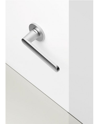 Satin chrome door handle Mandelli Zante designer handle mounted on a plate