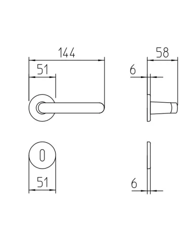 Mandelli Zante door handle with dimensions