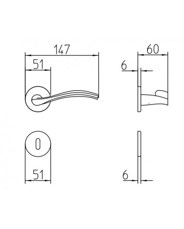 Mandelli Zen door handle with dimensions