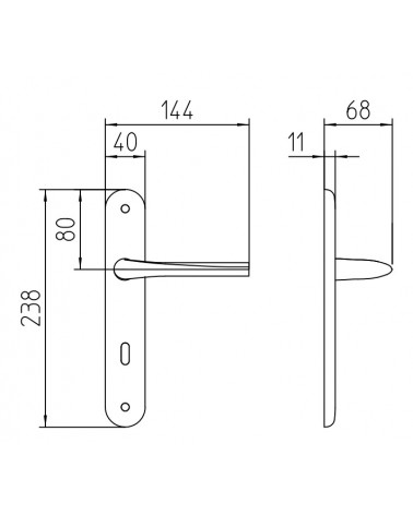 Mandelli Filo door handle on long plate with dimensions