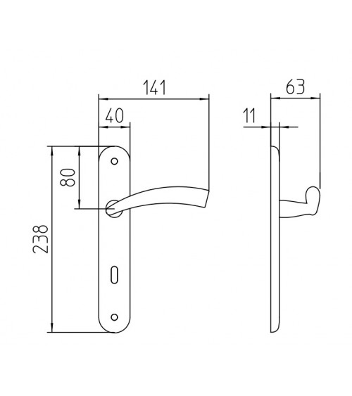 Mandelli Nadir door handle on long plate designer handle