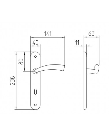 Mandelli Nadir door handle on long plate with dimensions