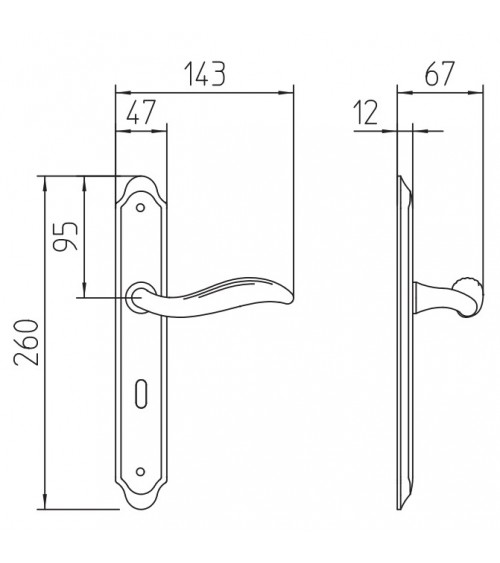 Mandelli Plisse door handle on long plate designer handle