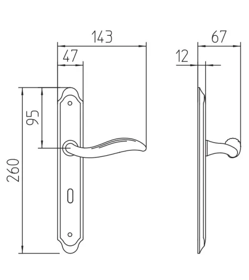 Mandelli Plisse door handle on long plate designer handle