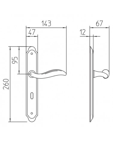 Door handles on backplate Mandelli Plisse with dimensions
