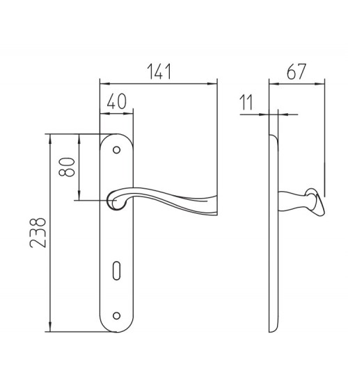 Door handle on backplate Mandelli River design handle