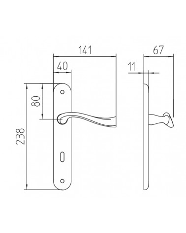 Door handle on backplate Mandelli River with dimensions