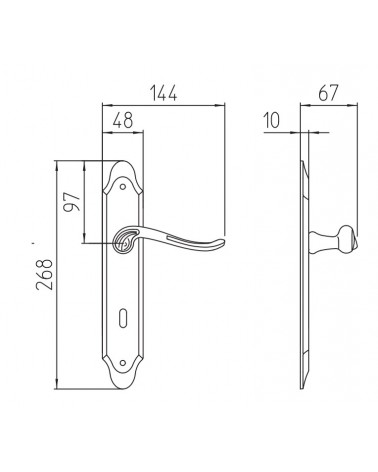 Door handle on backplate Mandelli Lord with dimensions
