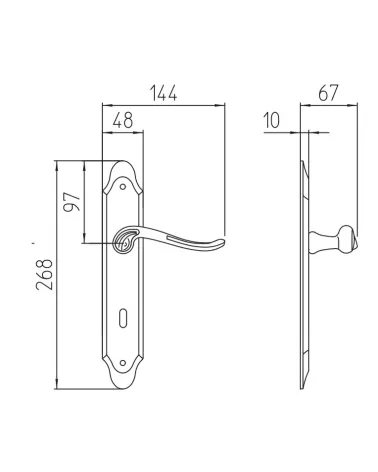 Door handle on backplate Mandelli Lord with dimensions