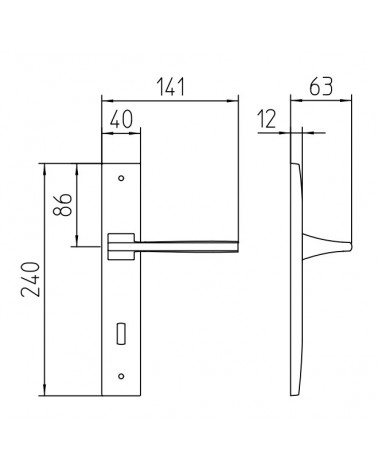 Door handle on backplate Mandelli Link with dimensions