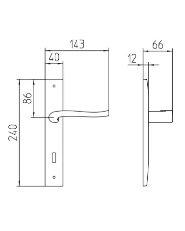 Door handle on backplate Mandelli Ola with dimensions