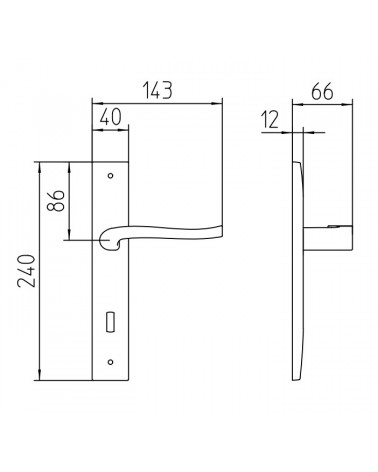 Door handle on backplate Mandelli Ola with dimensions