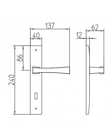 Door handle on backplate Mandelli Telis with dimensions