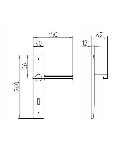 Door handle on backplate Mandelli Demì with dimensions
