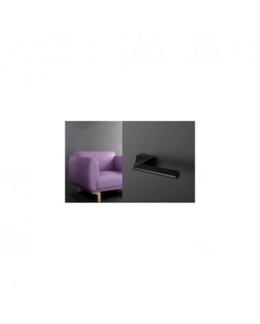 Black Impera door handle designer handle tilted top view mounted on a door