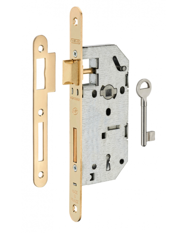 Thirard MONOMAX NF design mortice lock brass-plated steel faceplate, 40mm backset, 70mm centres, for bedroom - designer handle