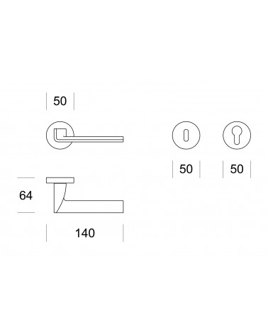 Modern door handle Ento Edge with dimensions