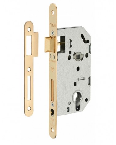 Thirard MONOMAX NF design mortice lock brass-plated steel faceplate, 50mm backset, 70mm centres, cylinder key - design handle