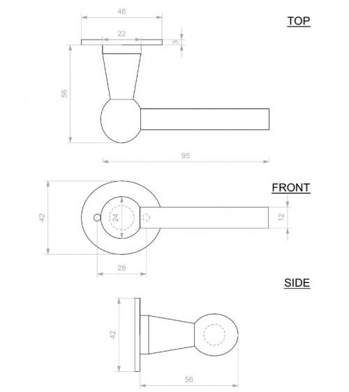 Door handle + retro-industrial vertical handle in round iron BECDF - designer handle