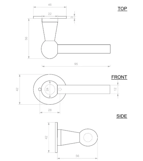 Door handle + retro-industrial vertical handle in round iron BECDF - designer handle