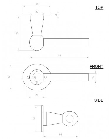 Door handle + vertical handle retro - industrial iron BECDF round - design handle