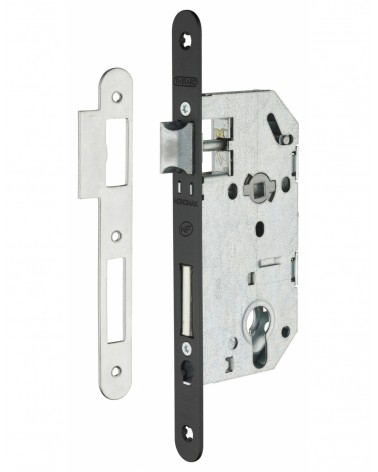 Design mortice lock Thirard MONOMAX NF black steel faceplate, 50mm axis, 70mm centres, cylinder key - design handle