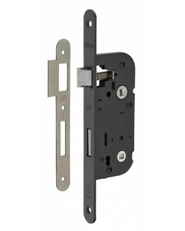 Black mortice lock Thirard NF black steel faceplate, 40mm follower, 70mm centres, for WC or bathroom - designer handle
