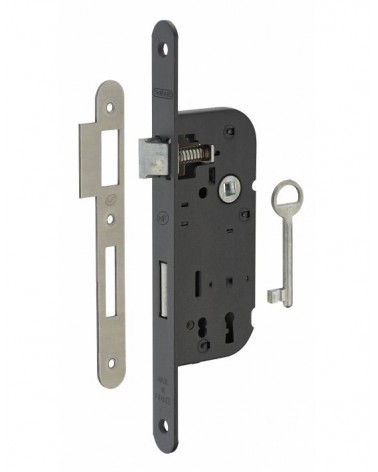 Black mortice lock Thirard NF black steel faceplate, 40mm follower, 70mm centres, for bedroom - designer handle