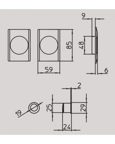 MANDELLI 1038T brass sliding door handle with dimensions